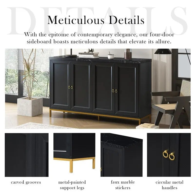 Modern Sideboard with Extra Large Storage Space with Metal Handles and Support Legs for Living Room and Dining Room