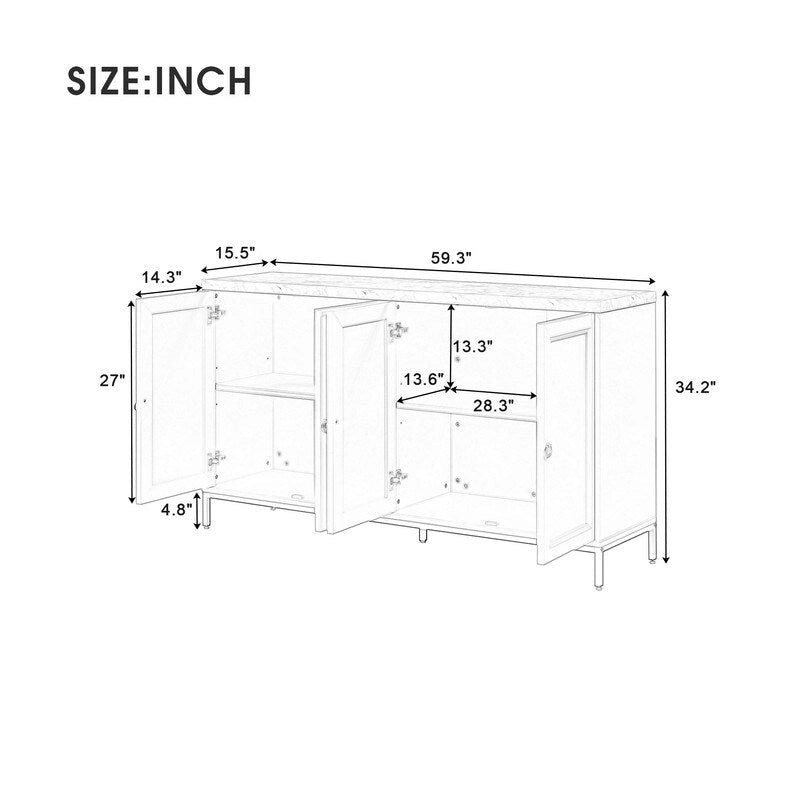Modern Sideboard with Extra Large Storage Space with Metal Handles and Support Legs for Living Room and Dining Room