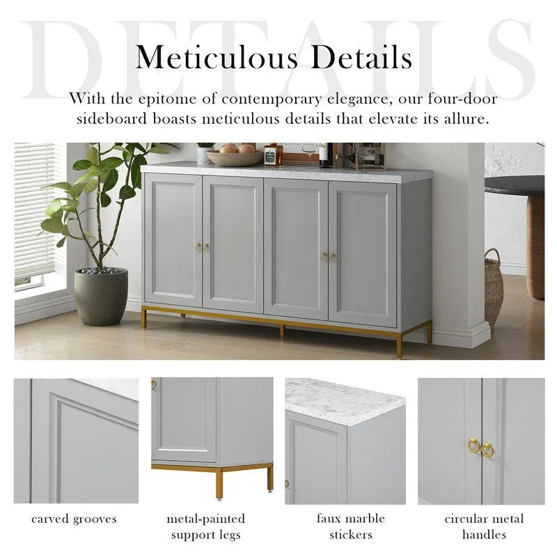 Modern Sideboard with Extra Large Storage Space with Metal Handles and Support Legs for Living Room and Dining Room