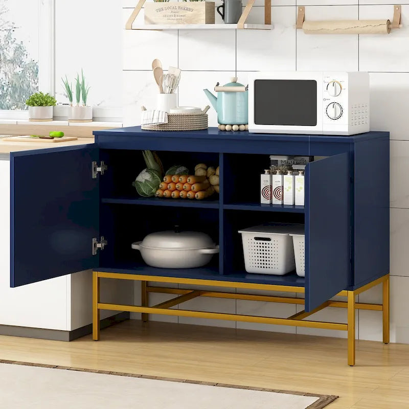 Minimalist Sideboard,Luxury Buffet Cabinet with Gold Metal Legs and Adjustable Shelves,Console Table for Living Room