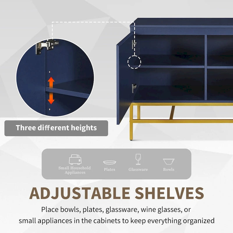 Minimalist Sideboard,Luxury Buffet Cabinet with Gold Metal Legs and Adjustable Shelves,Console Table for Living Room