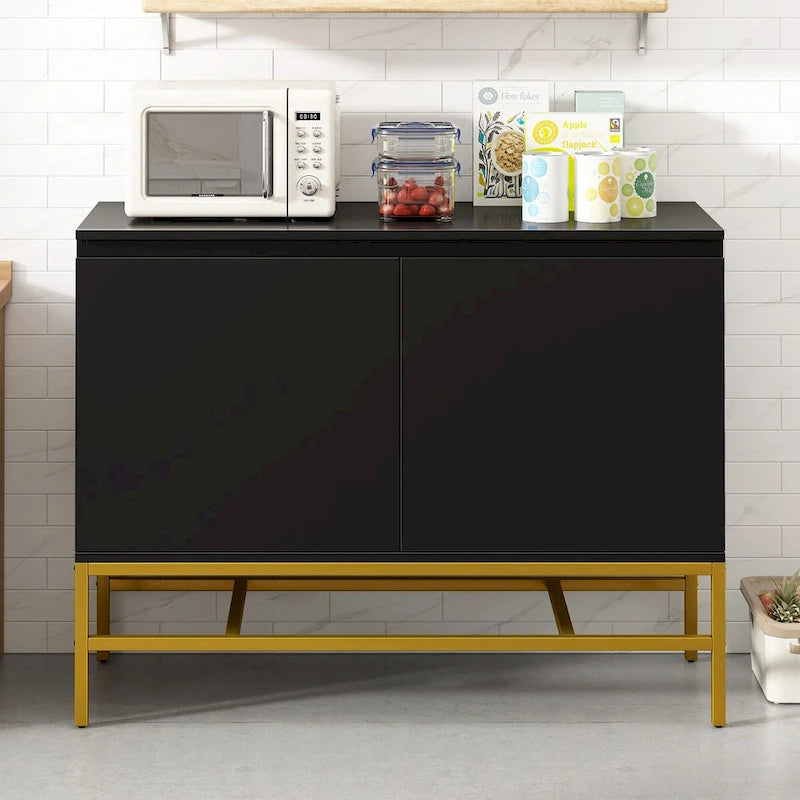 Minimalist Sideboard,Luxury Buffet Cabinet with Gold Metal Legs and Adjustable Shelves,Console Table for Living Room