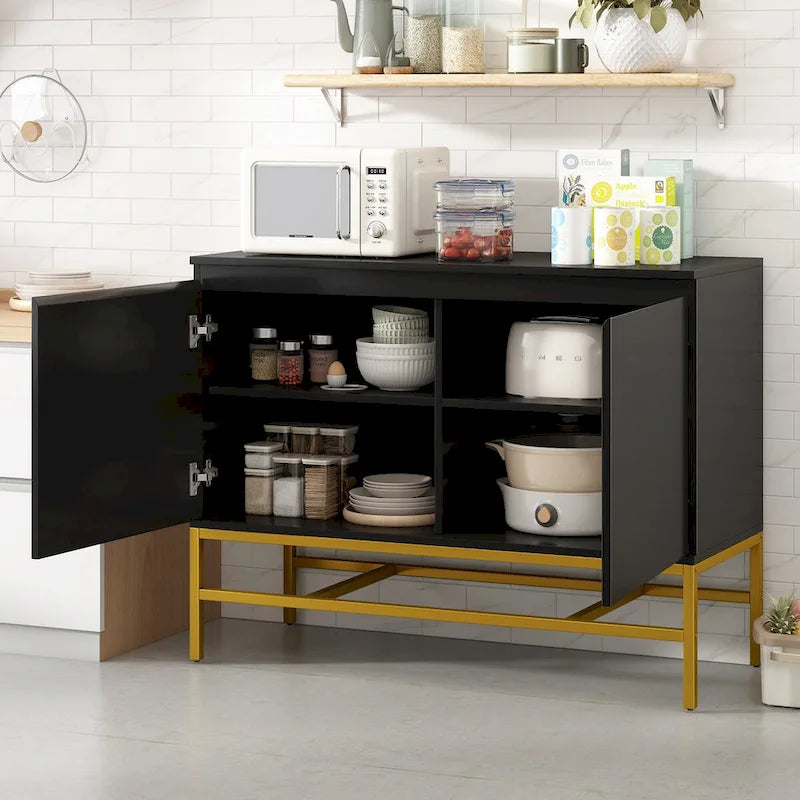 Minimalist Sideboard,Luxury Buffet Cabinet with Gold Metal Legs and Adjustable Shelves,Console Table for Living Room