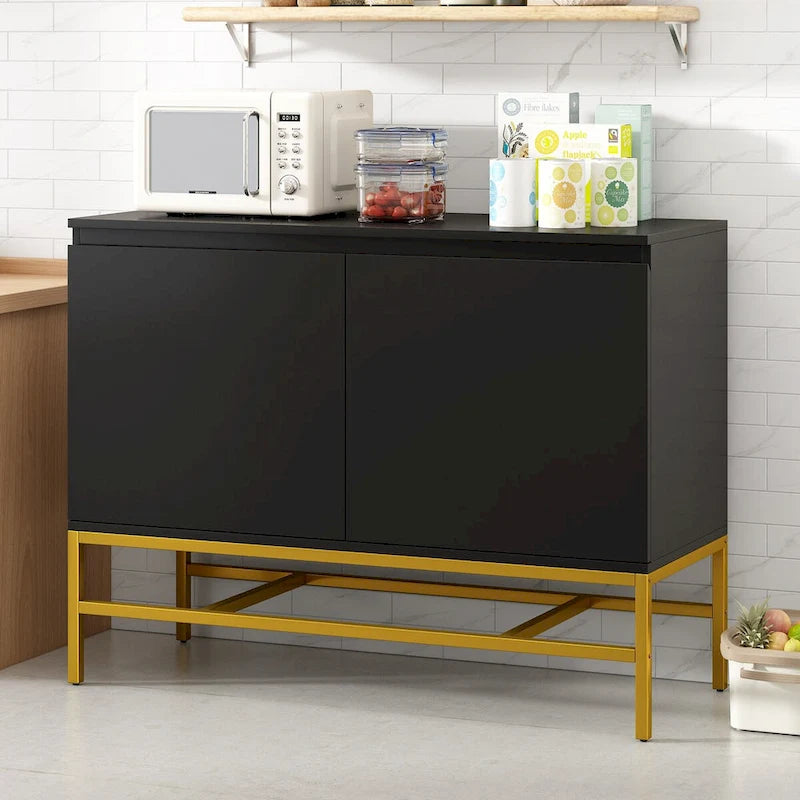Minimalist Sideboard,Luxury Buffet Cabinet with Gold Metal Legs and Adjustable Shelves,Console Table for Living Room