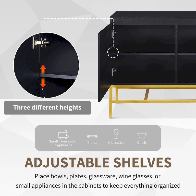 Minimalist Sideboard,Luxury Buffet Cabinet with Gold Metal Legs and Adjustable Shelves,Console Table for Living Room