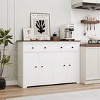Modern Storage Sideboard Buffet Cabinet with 2 Drawers and 4 Doors for Living Room,Dining room,Kitchen,Coffee Bar, In White