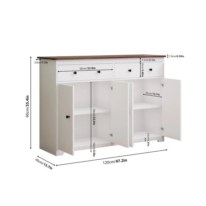 Modern Storage Sideboard Buffet Cabinet with 2 Drawers and 4 Doors for Living Room,Dining room,Kitchen,Coffee Bar, In White