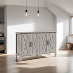 Wood Buffet Cabinet with 4 Barn Doors and 2 Adjustable Shelves - N/A