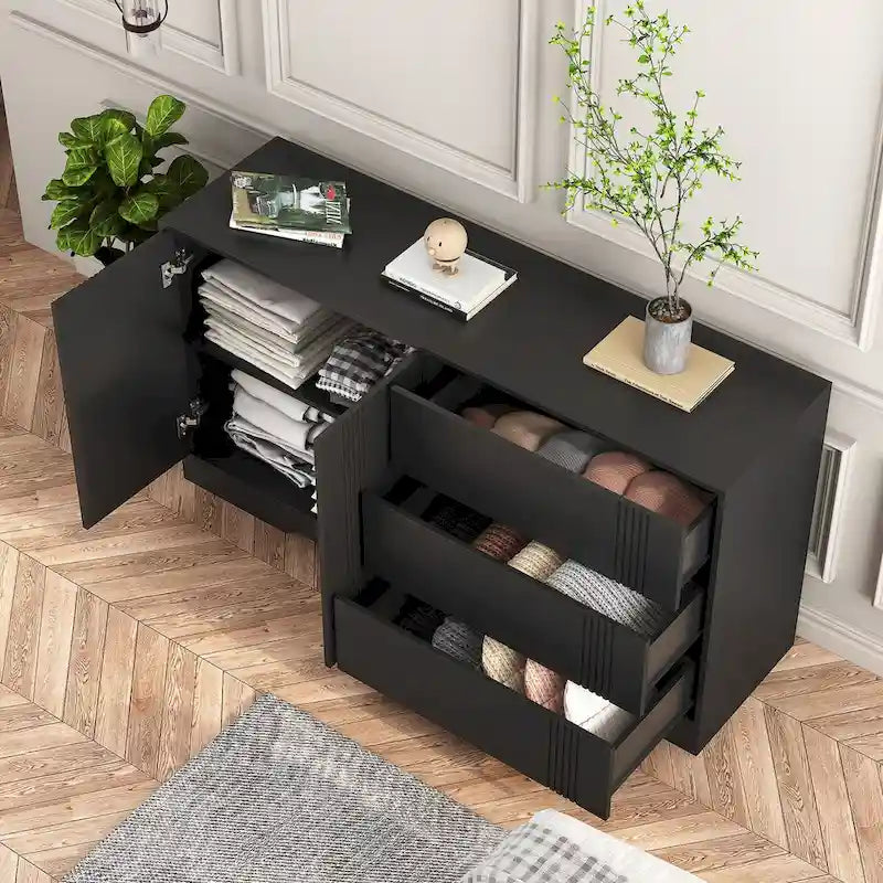 Sideboard Buffet Cabinet with Storage,Modern Kitchen Buffet Storage Cabinet with Drawer and Doors,Black
