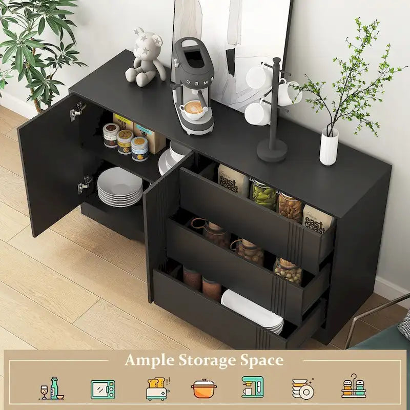 Sideboard Buffet Cabinet with Storage,Modern Kitchen Buffet Storage Cabinet with Drawer and Doors,Black