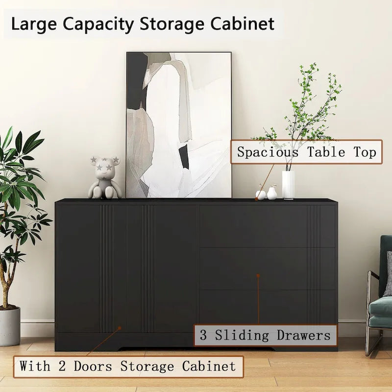 Sideboard Buffet Cabinet with Storage,Modern Kitchen Buffet Storage Cabinet with Drawer and Doors,Black