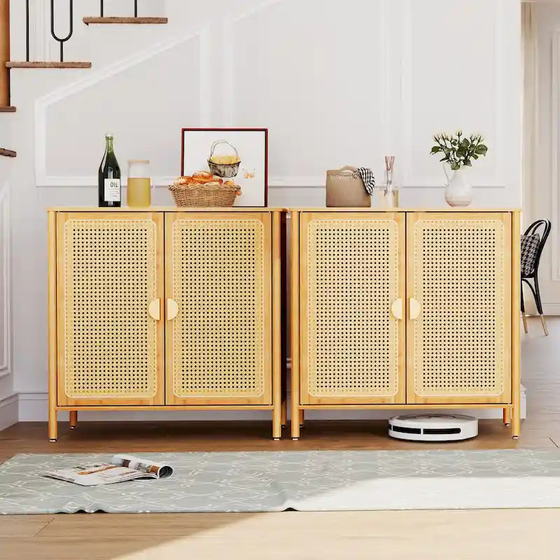 Pellebant Boho Farmhouse Accent Sideboard Buffet Kitchen Storage Cabinet with Doors