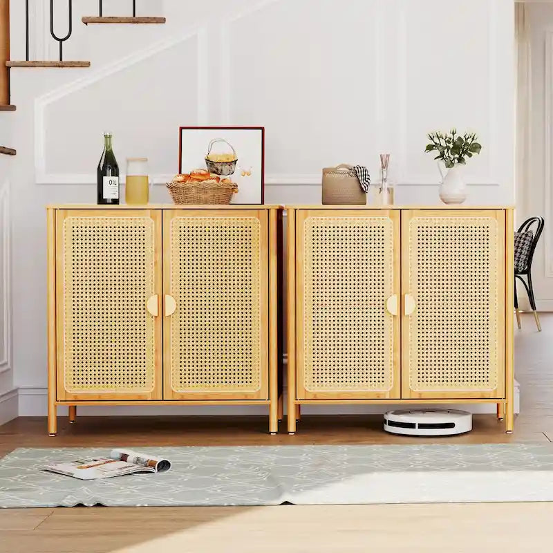 Pellebant Boho Farmhouse Accent Sideboard Buffet Kitchen Storage Cabinet with Doors