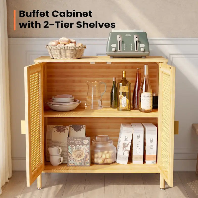 Pellebant Boho Farmhouse Accent Sideboard Buffet Kitchen Storage Cabinet with Doors