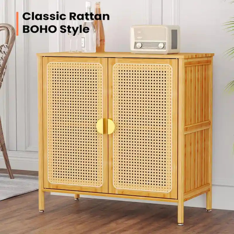 Pellebant Boho Farmhouse Accent Sideboard Buffet Kitchen Storage Cabinet with Doors