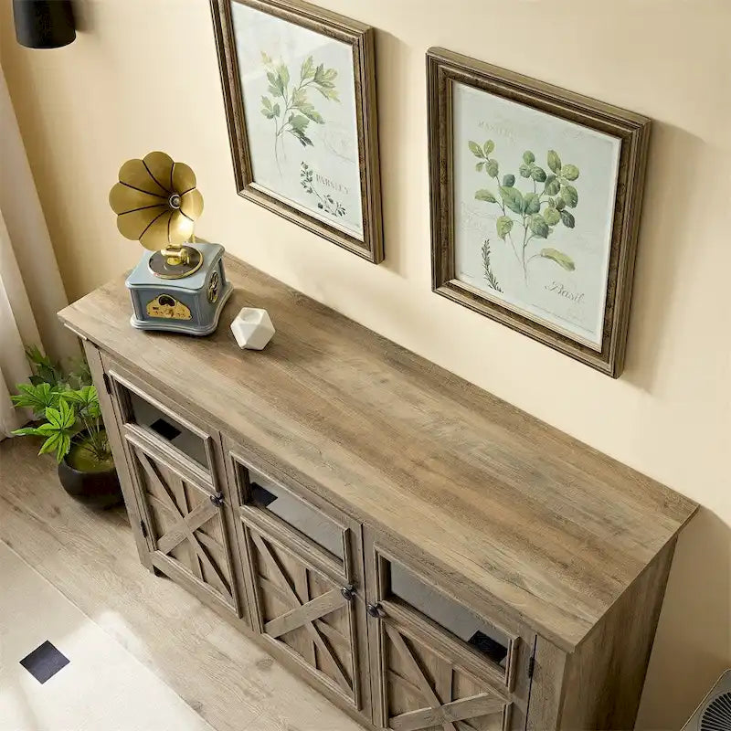 Wood Buffet Cabinet with 2 Doors and Metal Handle for Dining Room