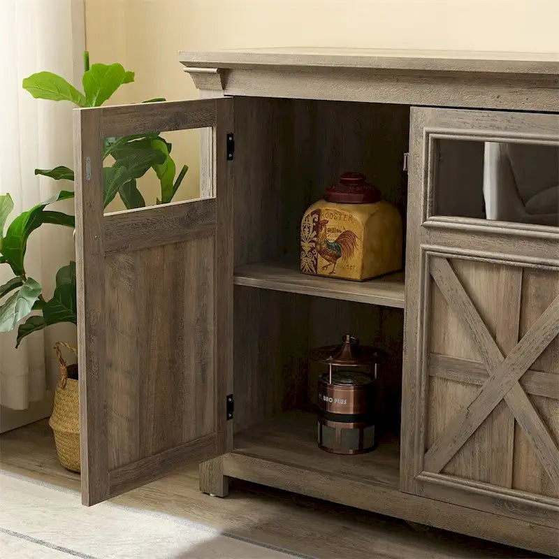 Wood Buffet Cabinet with 2 Doors and Metal Handle for Dining Room
