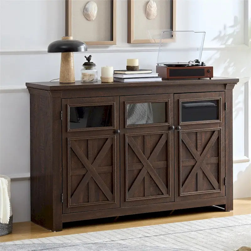 Wood Buffet Cabinet with 2 Doors and Metal Handle for Dining Room