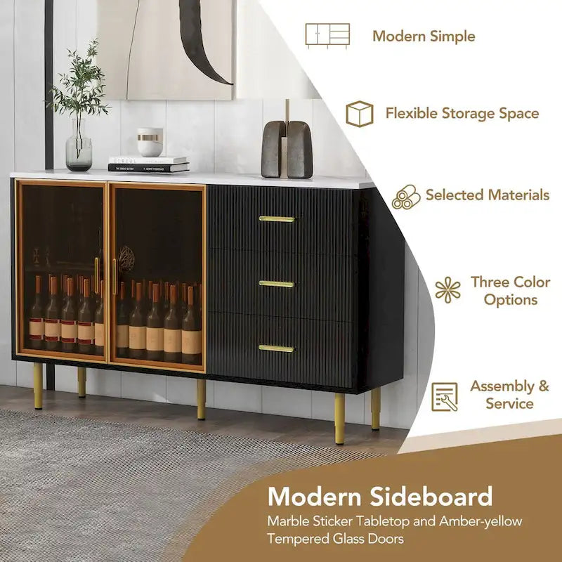 GEITIN Modern Sideboard Buffet Cabinet with Glass Doors