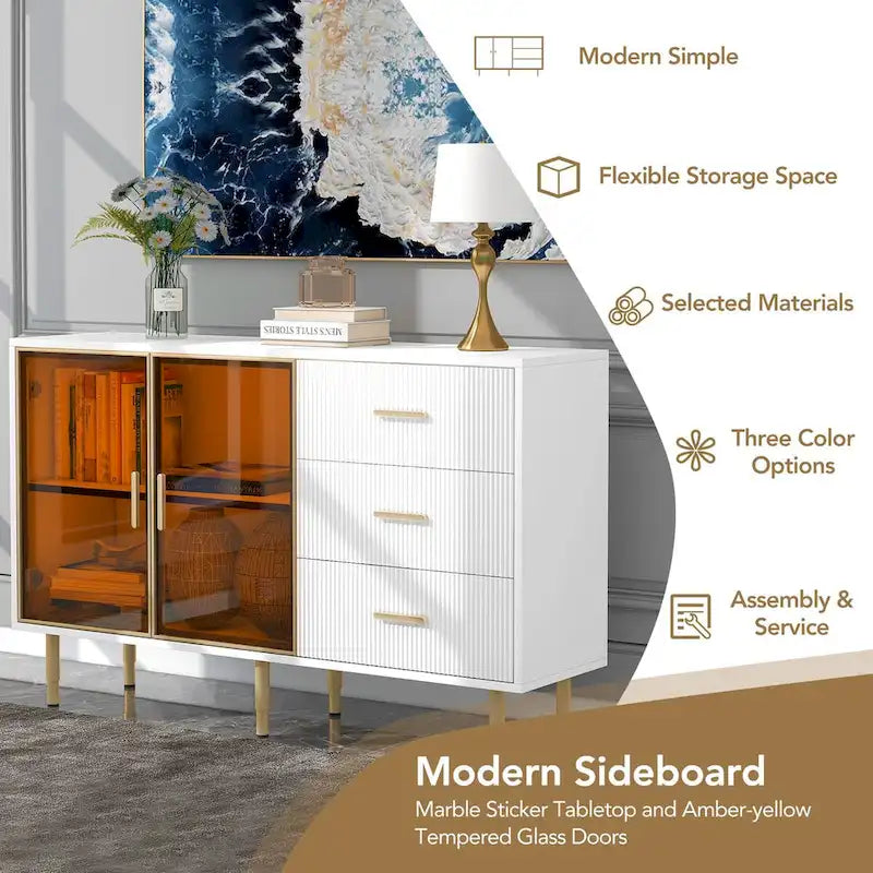 GEITIN Modern Sideboard Buffet Cabinet with Glass Doors