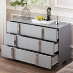 Elegant Modern Dresser with Metal Handle,Mirrored Storage Cabinet with 6 Drawers for Bedroom,Living Room