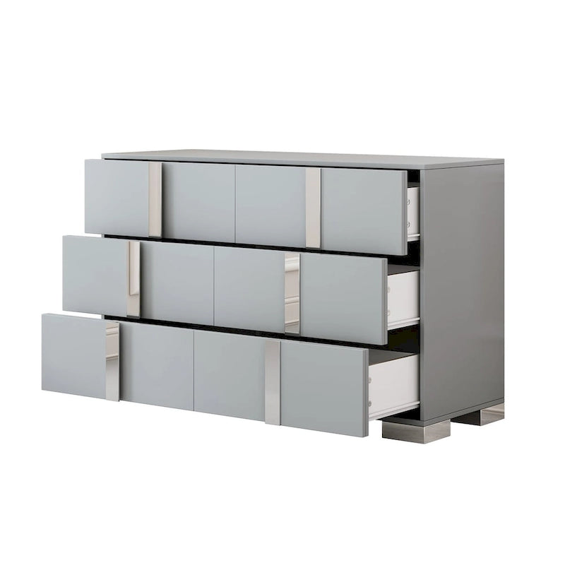 Elegant Modern Dresser with Metal Handle,Mirrored Storage Cabinet with 6 Drawers for Bedroom,Living Room