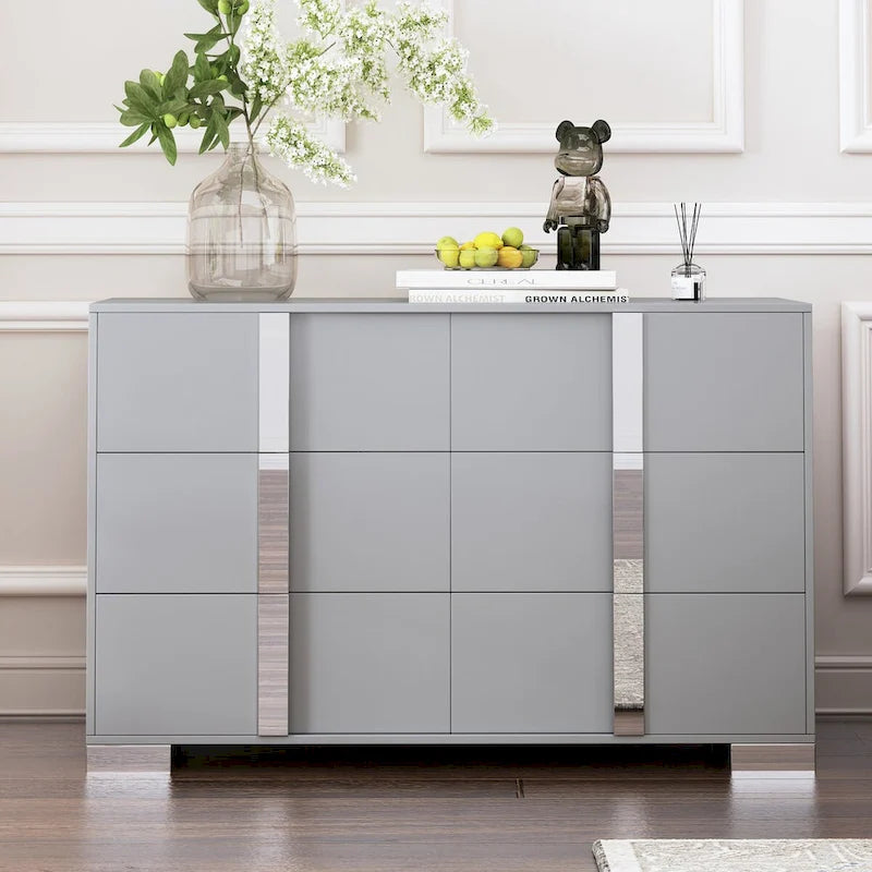 Elegant Modern Dresser with Metal Handle,Mirrored Storage Cabinet with 6 Drawers for Bedroom,Living Room