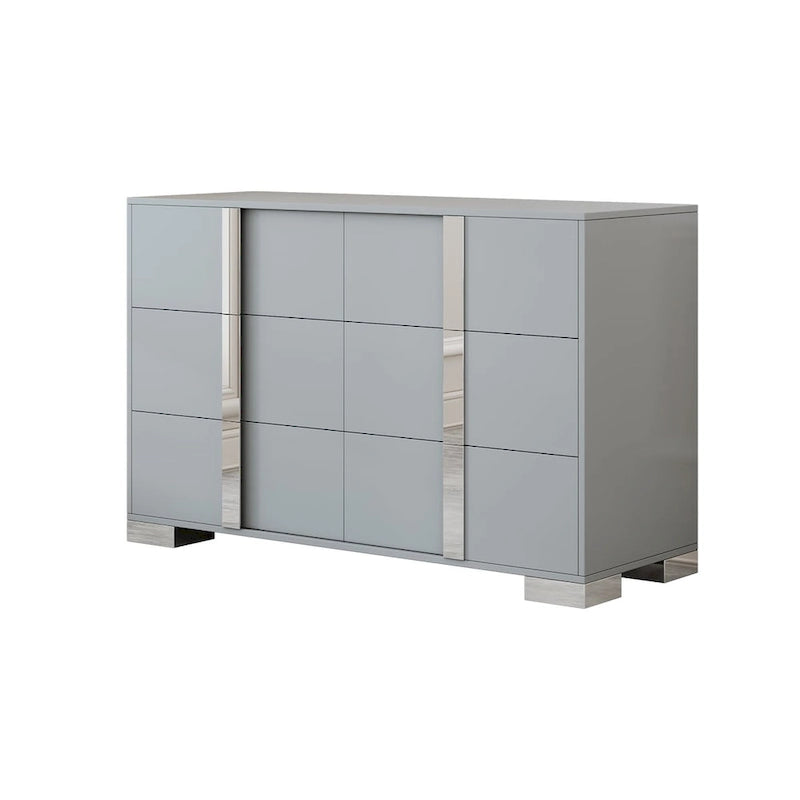 Elegant Modern Dresser with Metal Handle,Mirrored Storage Cabinet with 6 Drawers for Bedroom,Living Room