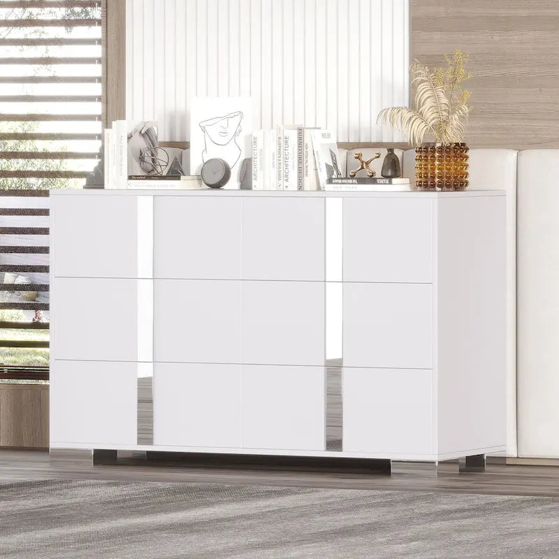 Elegant Modern Dresser with Metal Handle,Mirrored Storage Cabinet with 6 Drawers for Bedroom,Living Room