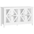 Sideboard, Buffet Cabinet with 4 Tempered Glass Doors and Adjustable Storage Shelf, Credenza, White