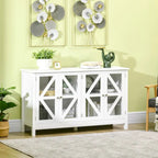 Sideboard, Buffet Cabinet with 4 Tempered Glass Doors and Adjustable Storage Shelf, Credenza, White