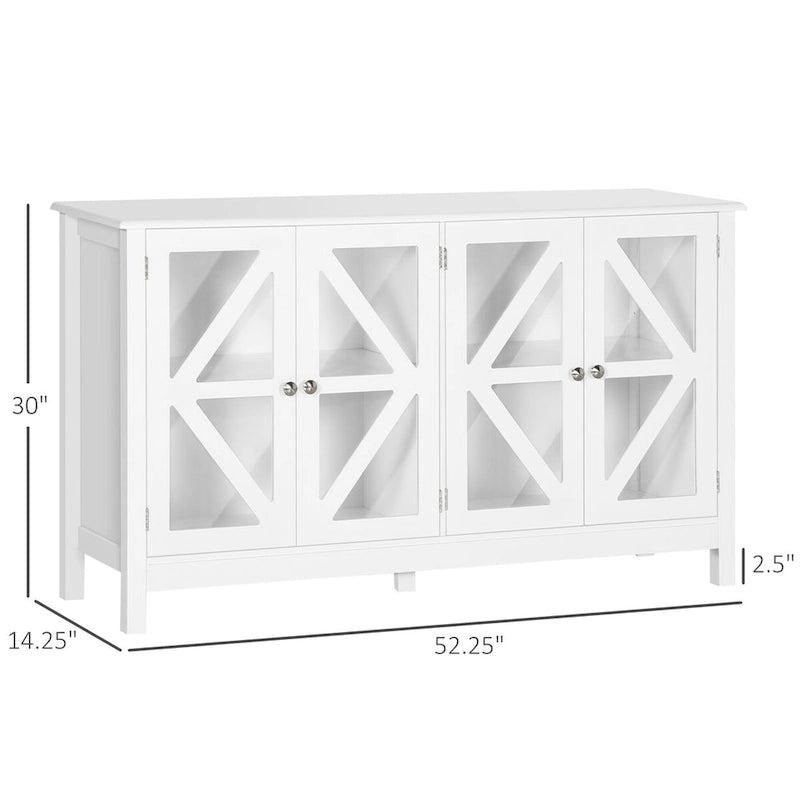 Sideboard, Buffet Cabinet with 4 Tempered Glass Doors and Adjustable Storage Shelf, Credenza, White