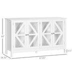 Sideboard, Buffet Cabinet with 4 Tempered Glass Doors and Adjustable Storage Shelf, Credenza, White