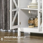 Sideboard, Buffet Cabinet with 4 Tempered Glass Doors and Adjustable Storage Shelf, Credenza, White