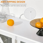 Sideboard, Buffet Cabinet with 4 Tempered Glass Doors and Adjustable Storage Shelf, Credenza, White