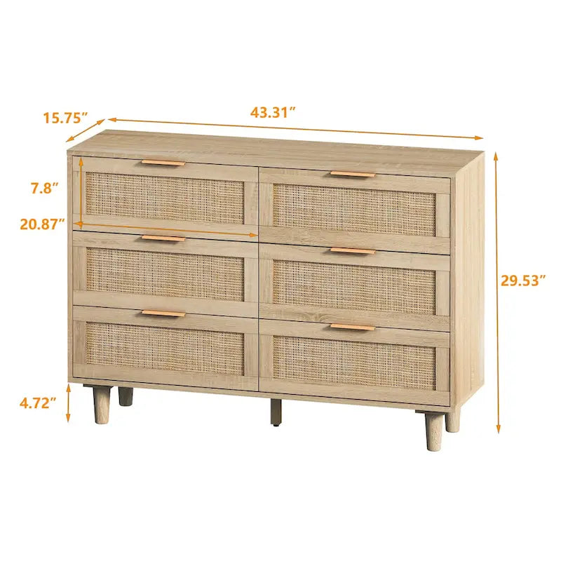 43.316-Drawers Rattan Storage Cabinet Rattan Drawer,for Bedroom,Living Room