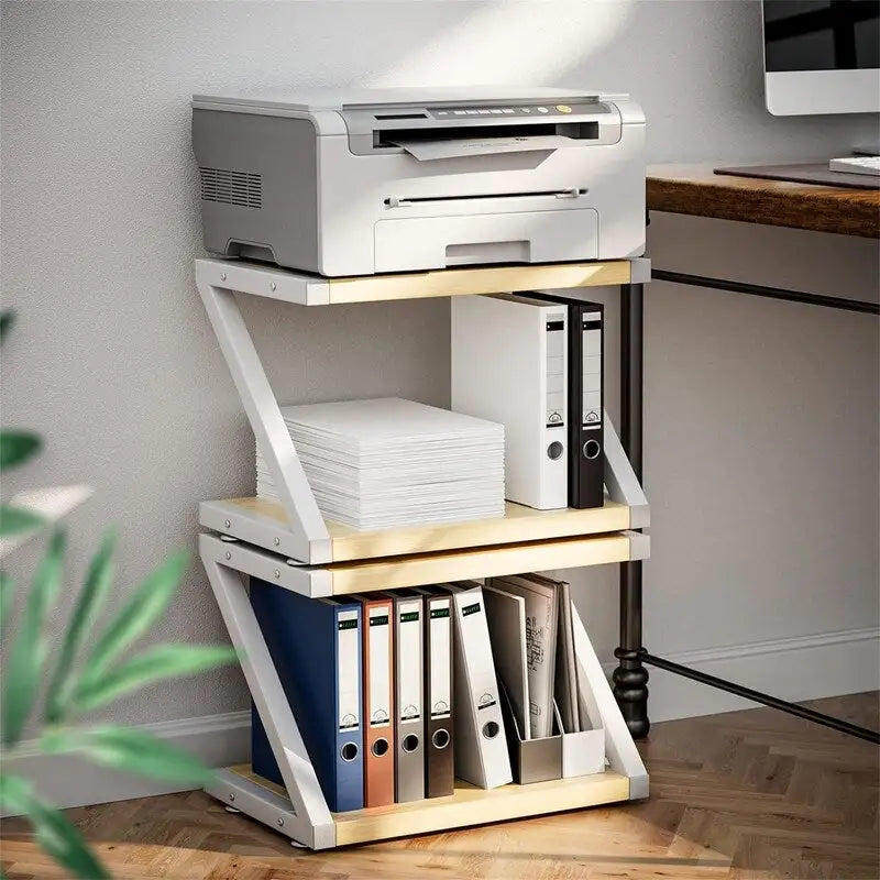 Desktop Printer Stand with 2 Tier Wood Storage Shelves - 17.36x11.26x11.34