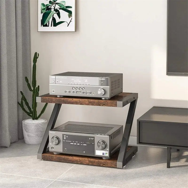 Desktop Printer Stand with 2 Tier Wood Storage Shelves - 17.36x11.26x11.34