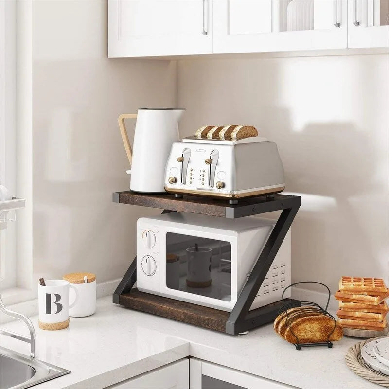 Desktop Printer Stand with 2 Tier Wood Storage Shelves - 17.36x11.26x11.34