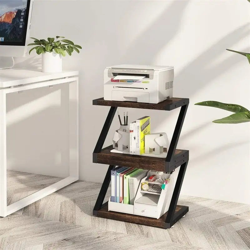 Desktop Printer Stand with 2 Tier Wood Storage Shelves - 17.36x11.26x11.34
