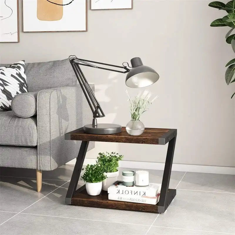 Desktop Printer Stand with 2 Tier Wood Storage Shelves - 17.36x11.26x11.34