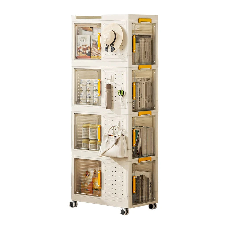 4-Tier Rolling Storage bookcase with Wheels, Large Capacity Storage bins, Mobile Multifunction Utility Rolling Storage Organizer