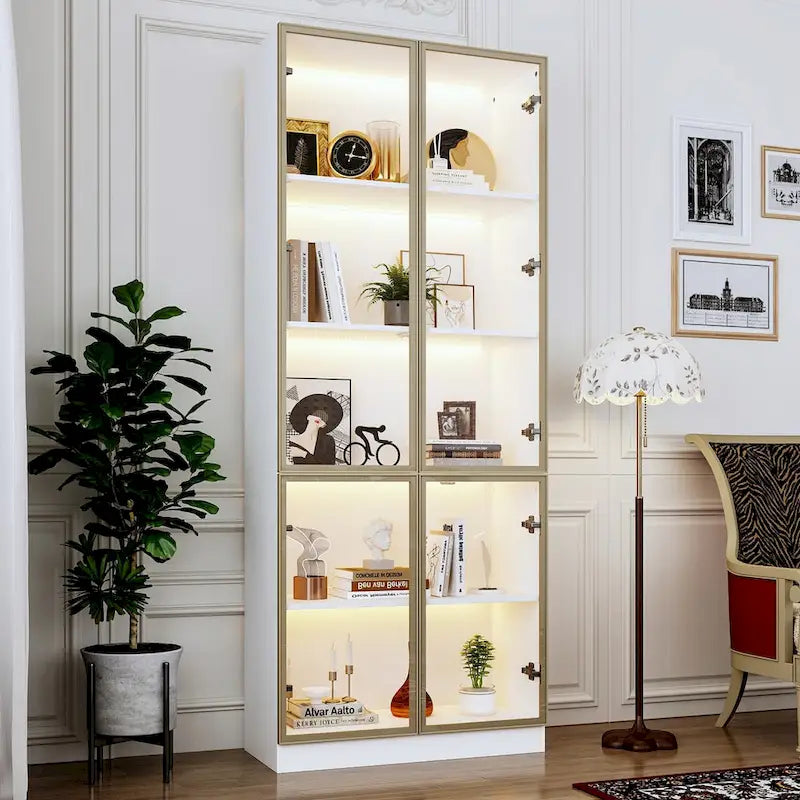 Sleek Tall Modular Display Cabinet with LED Lighting