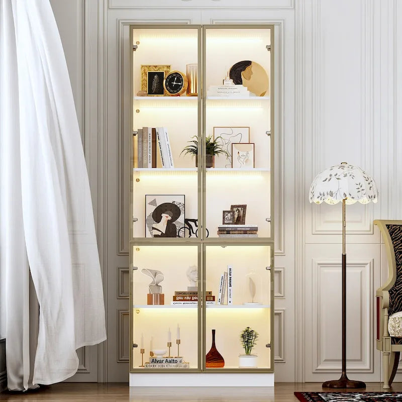 Sleek Tall Modular Display Cabinet with LED Lighting