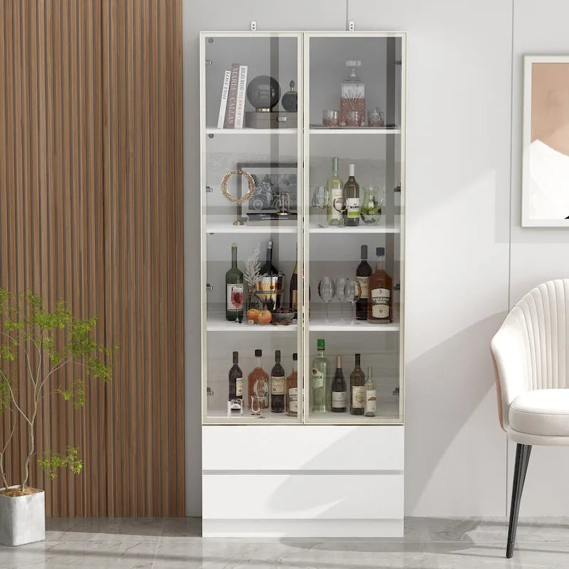 Sleek Tall Modular Display Cabinet with LED Lighting