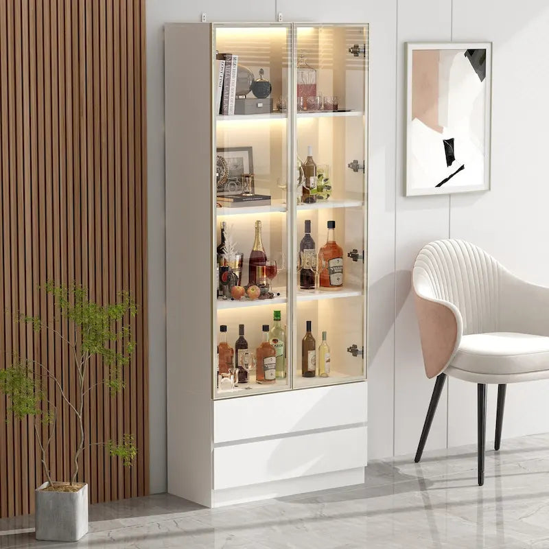 Sleek Tall Modular Display Cabinet with LED Lighting
