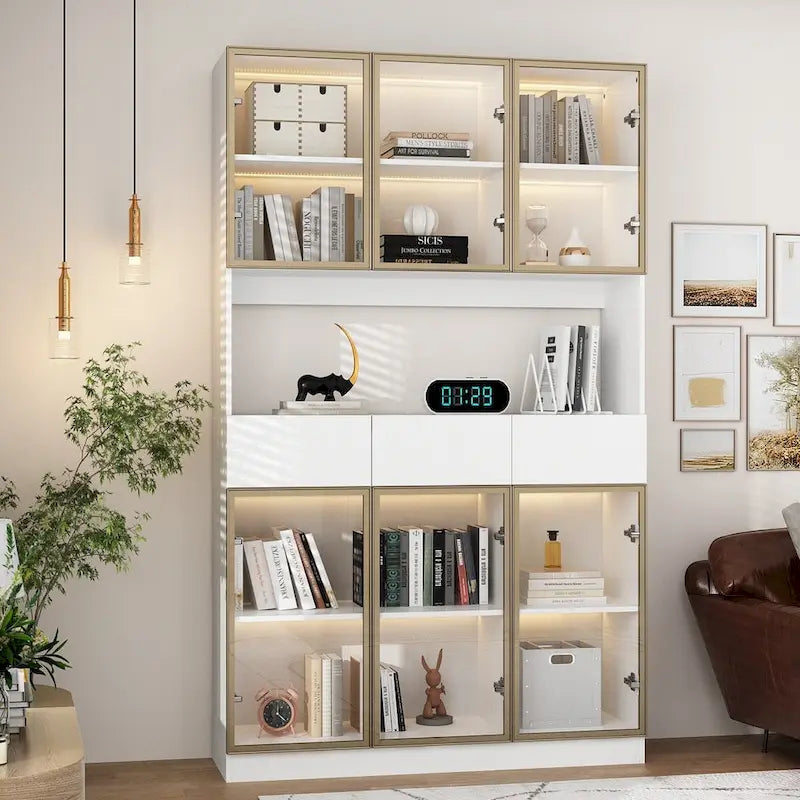 Sleek Tall Modular Display Cabinet with LED Lighting