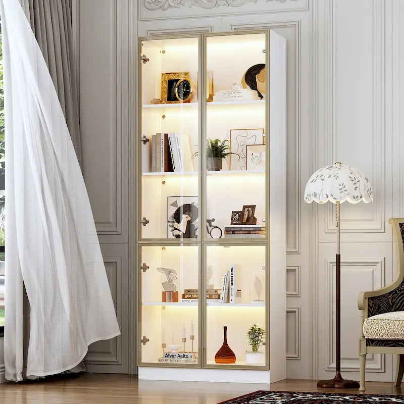 Sleek Tall Modular Display Cabinet with LED Lighting