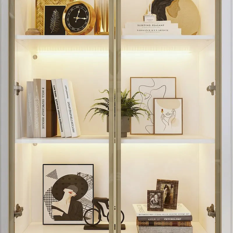 Sleek Tall Modular Display Cabinet with LED Lighting