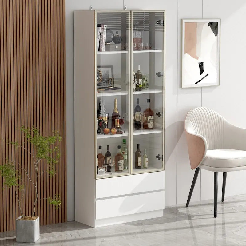 Sleek Tall Modular Display Cabinet with LED Lighting
